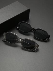 两副休闲矩形框男士时尚眼镜套装，适合休闲、夏季、海滩、旅行、派对、送礼、日常搭配，Y2K风格 - 彩色 - 查看 7