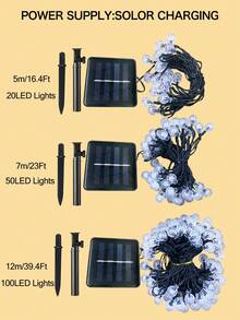1个太阳能串灯，户外水晶球灯，8种灯光模式，100/50/20颗LED灯珠，太阳能仙女串灯，户外防水闪烁灯，适用于婚礼、生日派对、露营、花园、万圣节、圣诞节装饰，户外太阳能灯，可用于圣诞树、庭院树等。 - 黑色 - 查看 11