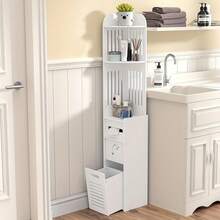 EZIFY White Bathroom Storage Cabinet Slim Freestanding - Moisture-Proof Wood-Plastic With Drawers, Over Toilet Shelf For Towels Cosmetics Toiletries - trắng - Xem 3