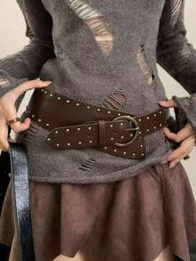Punk Style Rivet Decor Leather Belt, Versatile Buckle Waist Strap, Pants Belt, Punk Style, All Season - Multicolor - View 29