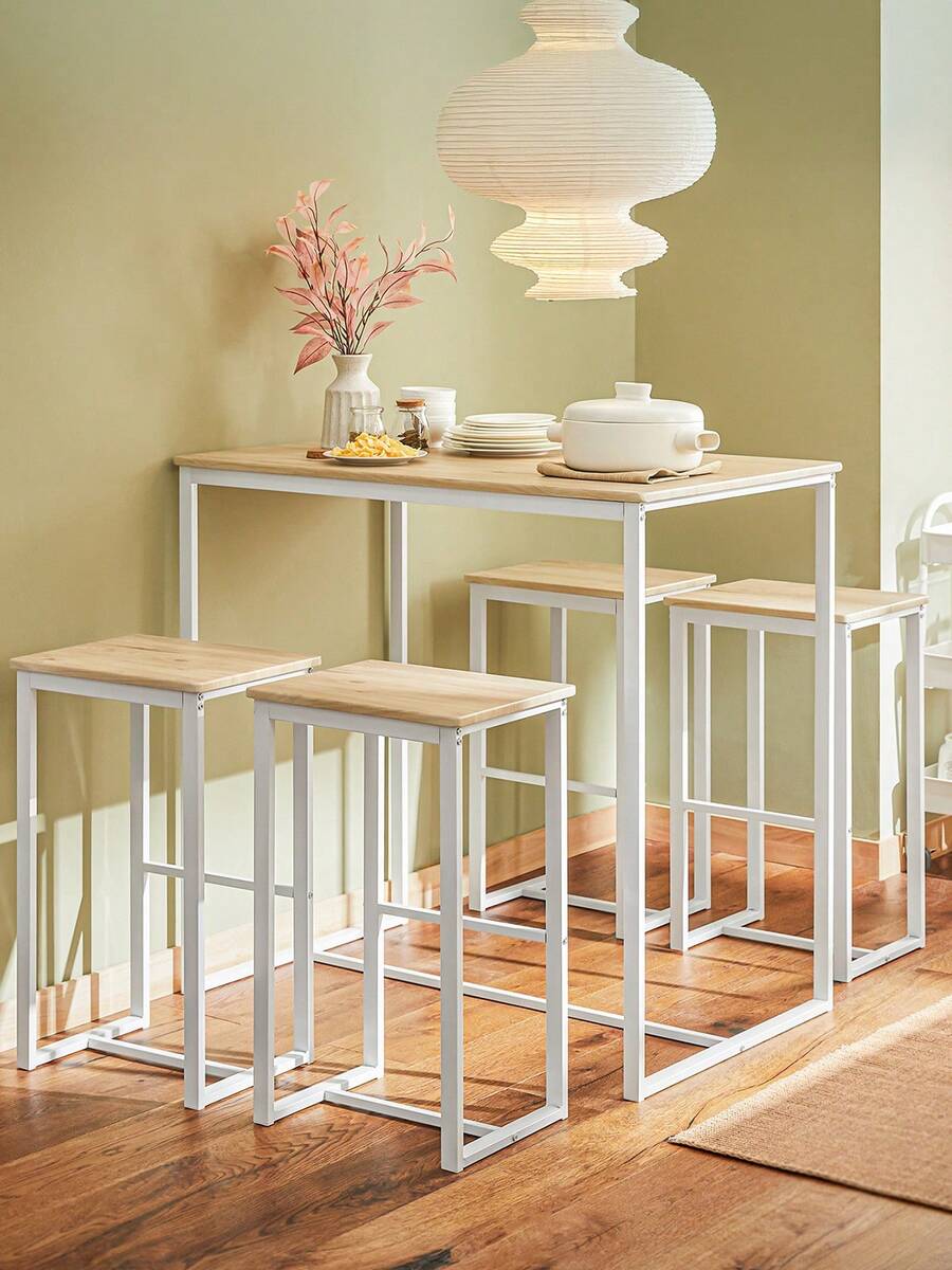 SoBuy OGT15 5-Piece Bar Table With Chairs Dining Table High Table Bistro Table With 4 Bar Stools Seating Group - White - View 1