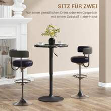 HOMCOM Bar Table, High Table, Round Dining Table For 2 People, Marble-Look Kitchen Table For Living Room, Dining Room, Small Spaces, Black, Ø60 X 68-93.5 Cm - Black - View 5