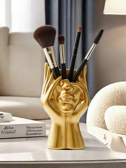 现代艺术女性面孔花瓶，装饰储物罐摆件，适合简约风格的桌面、客厅、办公室、卧室，可收纳化妆品、化妆刷，桌面装饰，情人节礼物，婚礼装饰