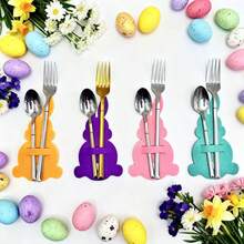 10pcs Hollow Heart Rabbit Shaped Tableware Set, Rabbit Shaped Cutlery Holder, Easter Decor Cutlery Bag, Dining Table Decor, Suitable For Restaurant, Party, Home Decoration, 5 Colors Rabbit Tableware Set - Multicolor - View 2