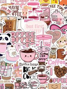 SCXXBSW 50pcs Funny Coffee Creative Cartoon PVC Stickers Suitable For Handbooks, Phone Cases, Laptops, Computers, Luggage, Refrigerator Decoration - Multicolor - View 2