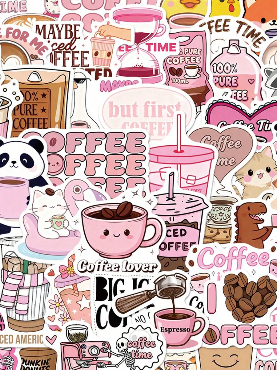SCXXBSW 50pcs Funny Coffee Creative Cartoon PVC Stickers Suitable For Handbooks, Phone Cases, Laptops, Computers, Luggage, Refrigerator Decoration