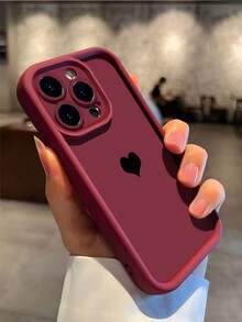 1pc New Minimalist Stylish Black Cute Heart Pattern Soft TPU Shockproof Phone Case, Suitable As Birthday, Holiday Gift For Friends, Family, Couples, Compatible With Apple & Phones - Wine Red - View 3