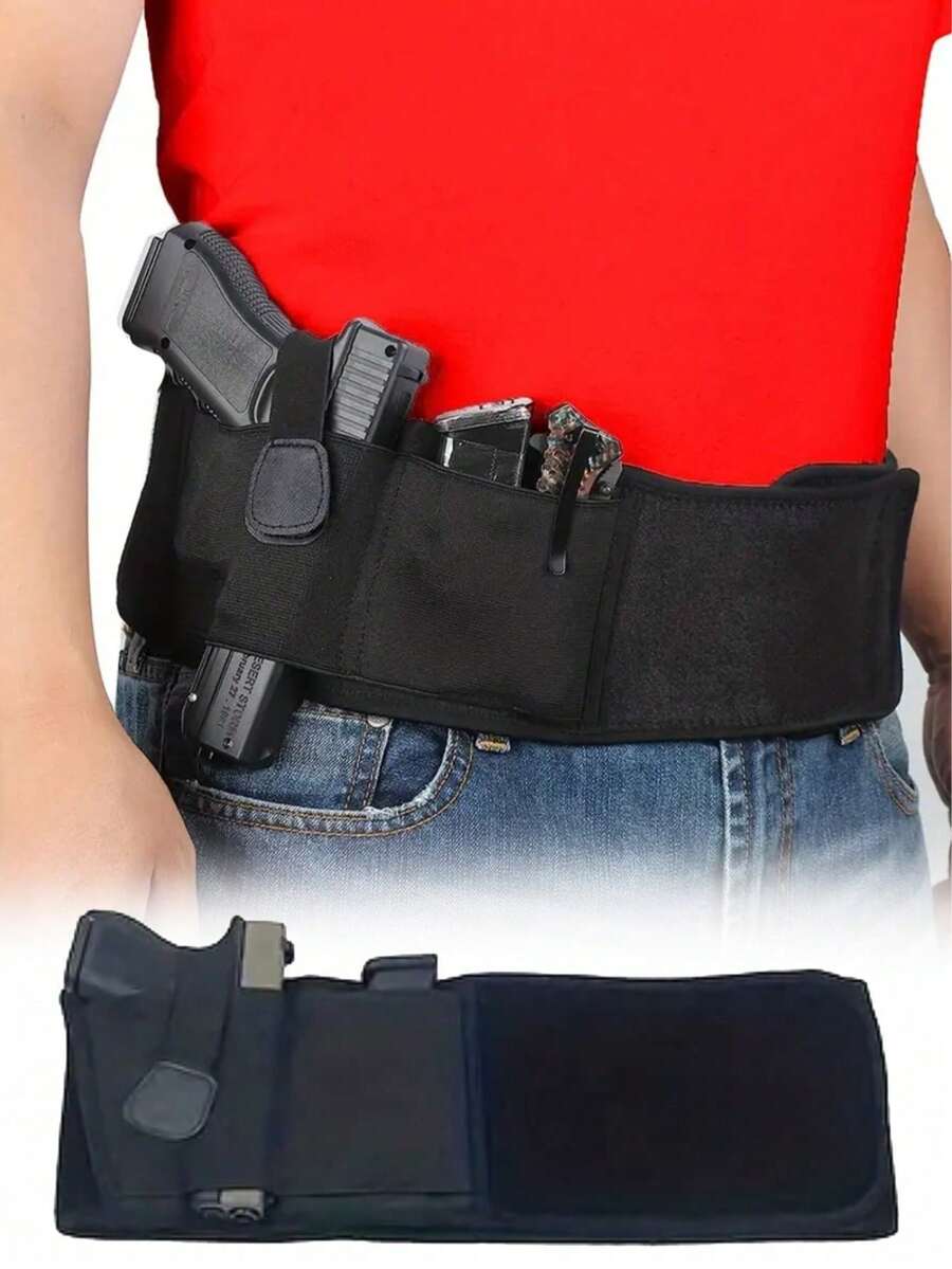 可调节腹带式枪套,吸汗垫 - 透气隐蔽式腰带枪套,适用于 9 毫米和 .380 口径手枪(兼容 17/19/42/43/43x、Sig、Ruger LCP、Taurus、S&W M&P Shield 等) - 舒适弹性腰带枪套,通用手枪枪套,带弹匣袋 - 彩色 - 查看 1