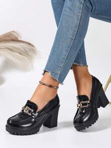 2026新款春秋舒适真皮一脚蹬乐福鞋，百搭深鞋面休闲鞋，厚底妈妈鞋 - 黑色 - 查看 5