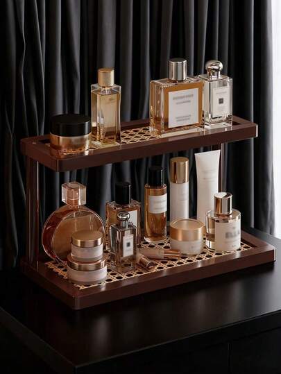 1 pieza Organizador de maquillaje estilo vintage, Estantería de escritorio para almacenamiento de perfumes y cuidado de la piel, Estantería de entrada para lápices labiales y joyas, Soporte de taza y juego de té de escritorio pequeño, Organizador para dormitorio y cocina