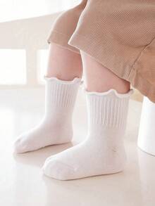1双带荷叶边装饰的婴儿袜，柔软舒适的女童船袜 - 彩色 - 查看 14