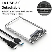 Casing Hard Drive Eksternal 2,5 Inci, USB-C 3.1 Gen 2 ke SATA III 6Gbps, Casing Transparan Tanpa Alat, Kompatibel dengan SSD/HDD 2,5 Inci 7mm/9,5mm - Clear - View 9