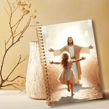 Sổ tay lò xo Faith & Love, 50 trang, kích thước 5.5x8.3 inch, hình minh họa Chúa Giê-su ấm áp + thiết kế chủ đề đức tin - Văn phòng phẩm Cơ đốc giáo, phù hợp cho trường học, văn phòng, nhà cửa, nhật ký công việc và viết sáng tạo. - Sổ tay xoắn ốc - Xem 6