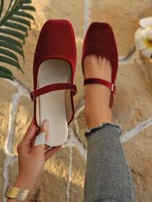 Women's Mary Jane Slip-On Shoes, Fashionable Fairy Style Lightweight Flat Mules & Backless Loafers - Red - View 1