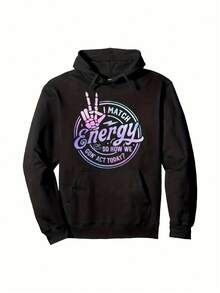 Men-S Black Hoodie With I MATCH Energies HOW WE ACT TODAY White Logo And Peace Sign Graphic - Soft Polyester Blend Oversized Pullover Sweatshirt, Adjustable Hood And Pocket - Unise_615 - 黑色19 - 查看 1