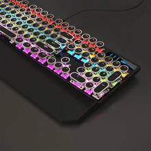 MageGee Typewriter Mechanical Gaming Keyboard, Retro Black Punk Round Keycaps RGB Rainbow Backlit Wired Keyboards For Laptop  PC Gamer, With Magnetic Wrist Rest - Blue Switch - Black - View 4