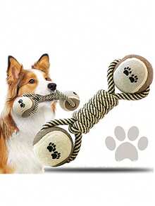 Durable Dog Chew Toys, Puppy Teething Toys, Interactive Pet Toys, Interactive Dumbbell Rope Combination Toys, Aggressive Dog Rope Toys, Chew Toys, Cotton Dog Toy Rope - Multicolor - View 7