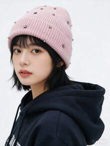 女士装饰针织帽 1 顶，休闲保暖时尚百搭，春秋季理想礼物 - A - 查看 2