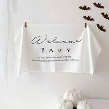 1件新生儿摄影背景横幅，日式生日派对装饰挂毯 - 白色 - 查看 6