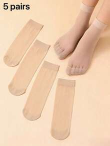 10/5 pares de medias transparentes y transpirables de colores aleatorios, aptas para uso diario - Albaricoque - Ver 10