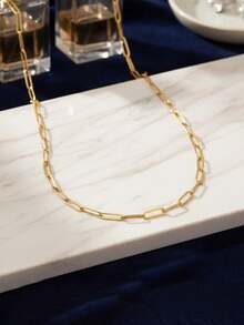 1pc Minimalist Stainless Steel Plain Chain For Women - Gold - View 7