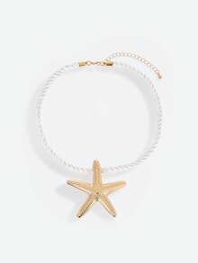 Opalesca 1pc Beach Style Exaggerated Starfish Pendant Chunky Rope Necklace, For Vacation