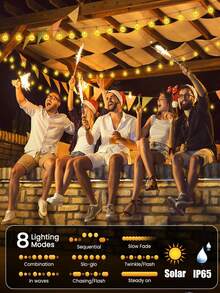 1串太阳能防水LED灯串，20/50/100颗灯泡，5米/7米/12米，8种照明模式，水晶球太阳能仙女灯，户外节日花园露台派对庭院装饰灯（暖白光），秋季家居装饰户外装饰