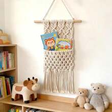 1件套手工编织挂毯，波西米亚风墙面装饰收纳袋，手工流苏挂毯，可收纳干花、书籍等物品。（不含内装物品）