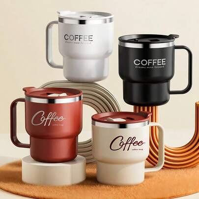 Taza de café portátil, taza de café con tapa y asa, vaso aislado de doble capa, resistente al frío y al calor, vaso reutilizable para beber, gran capacidad de 400 ml, adecuado para hombres y mujeres, para usar en casa, escuela, dormitorio, oficina, gimnasio, actividades al aire libre, camping, picnic y viajes