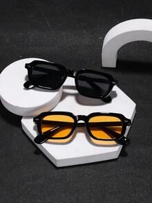 2 PCS Men's Fashion Glasses Classic Square Polycarbonate Frame Lightweight For Beach Party With Glasses Box - Multicolor - View 2