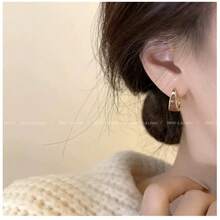 1 Pair Minimalist Chic Geometric Fashion Party Hoop Earrings For Women,Valentine's Day And New Year Gifts - 灰色 - 查看 3