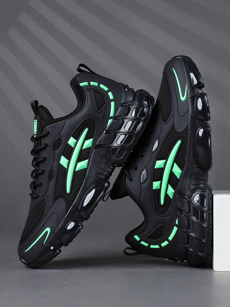 Sapatos Masculinos Sapatos Esportivos Estilosos Masculinos Sapatos com Cadarço Tênis Masculinos Sapatos Casuais de Rua Personalizados Pretos - Verde - Visão 5