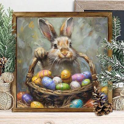 1pc 3d Easter Bunny And Easter Egg Wooden Frame Decoration, Picture Frame Mural, Suitable For Easter Wall Decoration, Holiday Party Decoration, Dormitory, Apartment, Dining Room, Living Room, Modern Home Decoration, And Tabletop Decoration