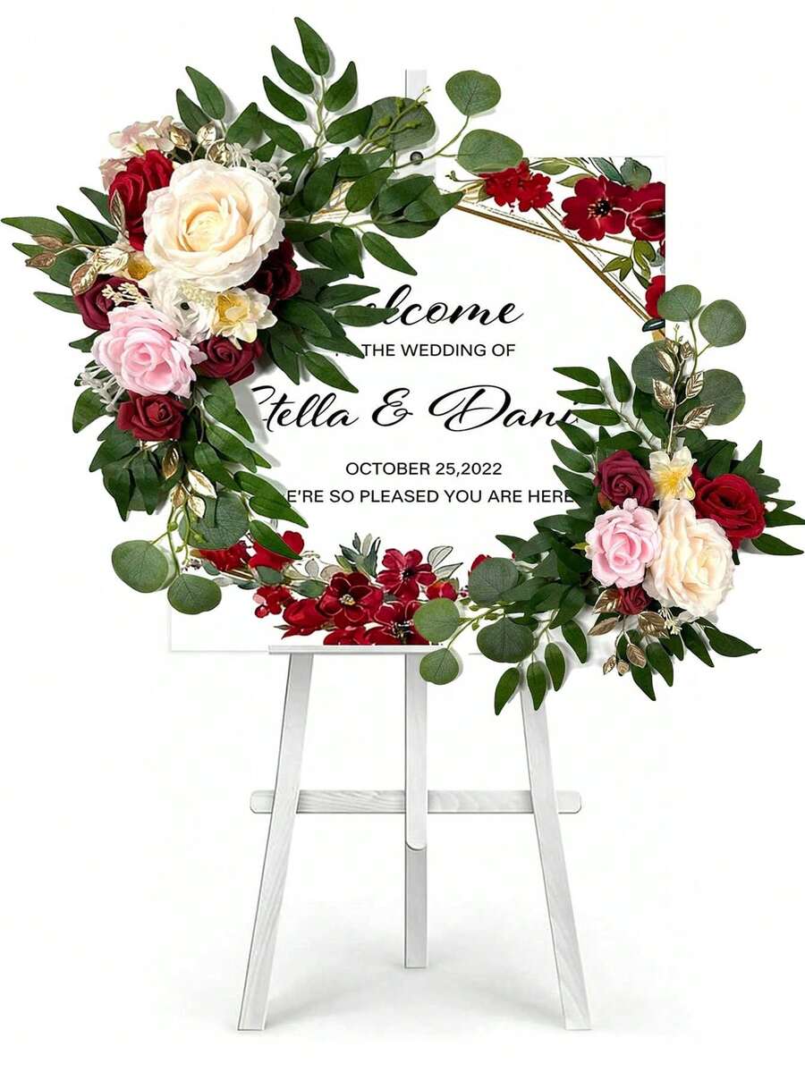 2pcs Artificial Gray Rose Wedding Arch Flowers, Wedding Welcome Sign Decor & Arch Flowers, Suitable For Wedding Reception (Gray Rose And Blush)
