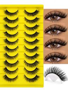 10 Pairs Cat Eye Effect False Eyelashes, Fluffy & Soft Black Lash Strands, Delicate & Natural, Dense Faux Mink, Full Strip Fake Lashes - Cat Eye Lashes - View 1