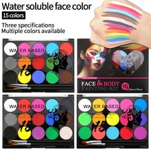 15 Colors Body Paint Set, Includes 2 Brushes, Water-Based Pigments With Rich Coverage, Easy To Clean And Non-Irritating, Ideal For Festivals, Parties, Halloween Body Art - Multicolor - View 2