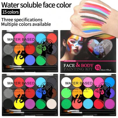 opeth 15 Colors Body Paint Set, Includes 2 Brushes, Water-Based Pigments With Rich Coverage, Easy To Clean And Non-Irritating, Ideal For Festivals, Parties, Halloween Body Art
