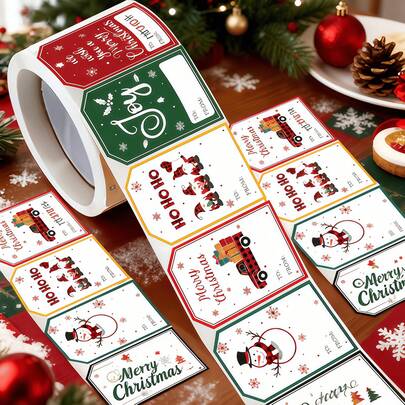 100pcs/Roll Christmas Gift Labels, Self-Adhesive Creative Design, Easy To Apply, Paper Labels, Ideal For Christmas Gift Packaging And Event Decoration