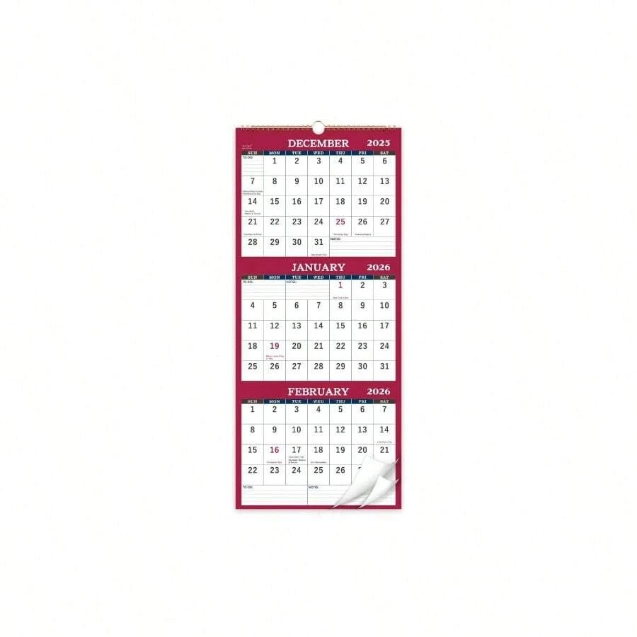 Calendario 2026 - Calendario de pared 2026, Calendario de 3 meses con ...