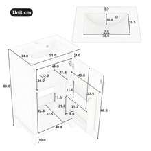 51x34x83cm Bodenstehender Badezimmerschrank, Waschtisch, Volllackierung, Türregale, Verstellbare Regale, Integriertes Keramikwaschbecken, Geeignet Für Kleine Räume, Grau - Grey - View 2