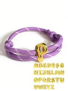MECYLIFE 1 pieza Pulsera trenzada hecha a mano con cuerda colorida de dopamina con 26 letras, adecuada para hombres y mujeres - Cuerda morada - Ver 6