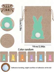 6pcs-Easter Yellow Jute Bags, Rabbit Patterned Jute Gift Bags With Drawstring, 5 X 7 Inches, Easter Jute Gift Bags With Furry Tails, Treasure Hunt Bags, Party Gift Bags, Jute Rope Easter Party Gift Bags - Multicolor - View 7