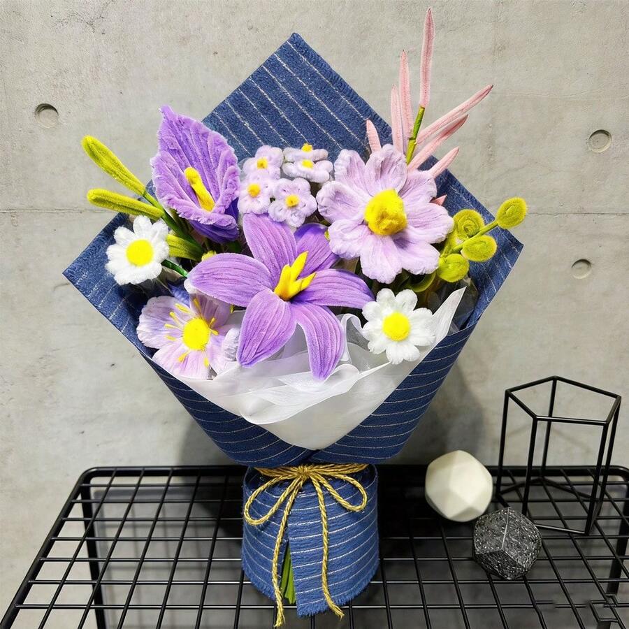 1 Bouquet Artificial Chenille Stems, Lily, Daisy, Twist Sticks, DIY Craft Floral Arrangement Supplies, Valentine's Day, Mother's Day Gift