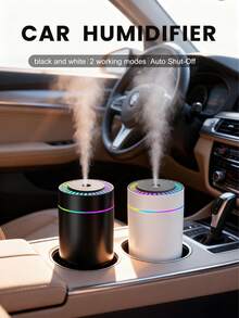 1pc Car Humidifier, 180ml Capacity, Romantic Colorful Night Light Car Mini Aromatherapy Essential Oil Diffuser. Features Large Mist Output, Quiet Operation, Automatic Timer And 2 Working Modes. Compatible With Essential Oils (6 Scents Available). Set Includes 1 Humidifier + 1 Bottle Of Essential Oil. Perfect For Car, Office, Bedroom, Living Room, Study And Air-Conditioned Room, Home Decor, Household Electric Air Freshener - Black and White - View 3