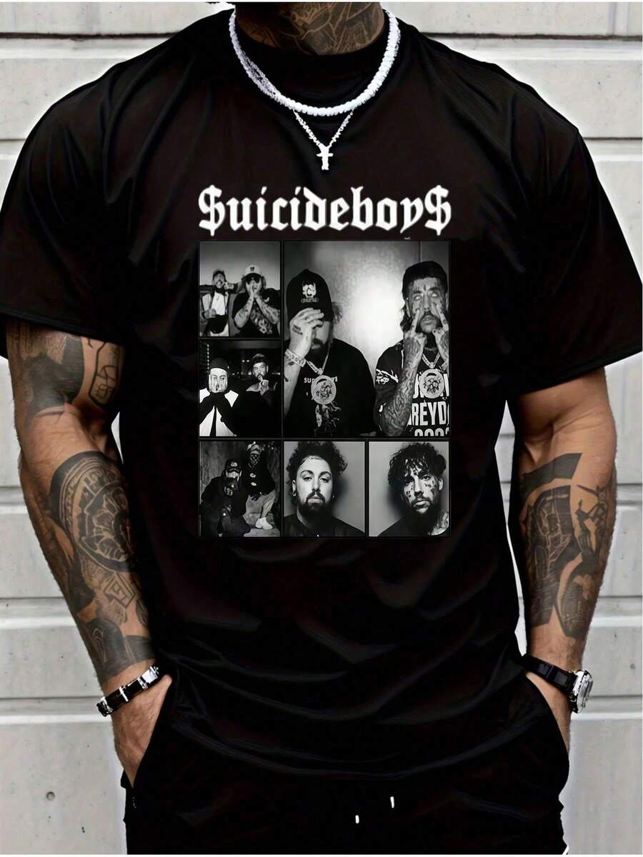 Suicideboy Skeleton Graphic 100% Cotton Print T-Shirt,Halloween Funny Graphic, Sports Leisure Tee,Soft Cotton - Black 4 - View 1
