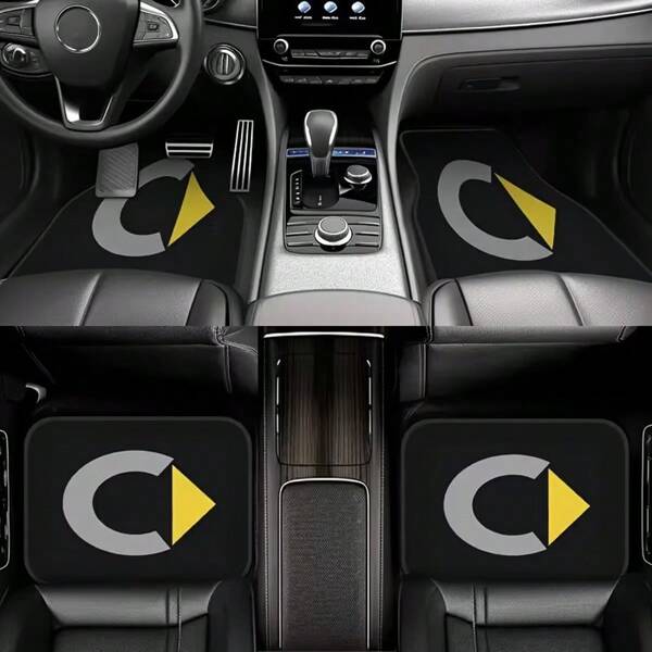 4件套智能Logo汽车脚垫，聚酯纤维材质，适用于多种车型，是理想的礼物之选，趣味设计，耐磨防滑，汽车专用。