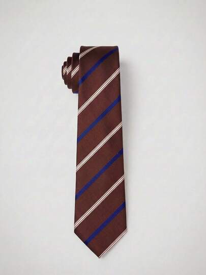 1pc Men's Red Striped Polyester Tie, Collegiate Style, Suitable For Student Uniform, Groom Shirt Accessory, Hand-Tied