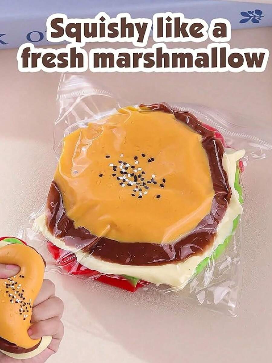 1个模拟汉堡包软体减压玩具，挤压玩耍乐趣无穷，发泄玩具，办公室减压礼物，毛绒玩具，软体玩具，软Taba软体玩具 - 彩色 - 查看 1