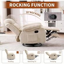 Adult 360 °   Rocking Recliner Chair,Nursery Rocker Reclining Chair With Side Pocket, A Comfy Upholstered Single Sofa Armchair. Suitable Living Room, Bedroom Nursing Use, Velvet Fabric In Beige 8H4O - Brown - View 6