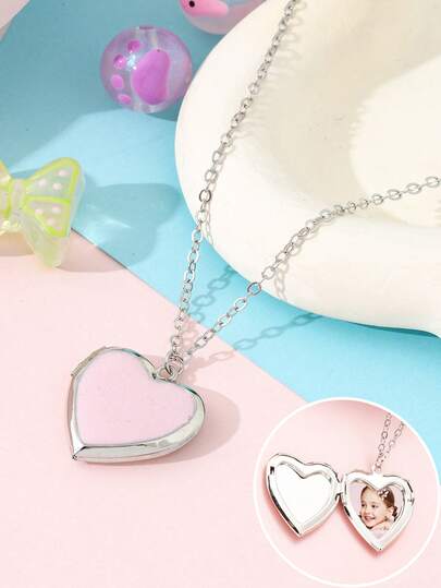 1 pieza Collar con dije en forma de corazón delicado y creativo para niñas, se puede abrir para guardar una foto, adecuado para uso diario, festivales, fiestas, Día de San Valentín, regalo conmemorativo
